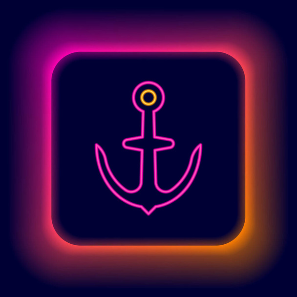 Linea neon luminosa Icona di ancoraggio isolata su sfondo nero. Concetto di contorno colorato. Vettore - Vettoriali, immagini