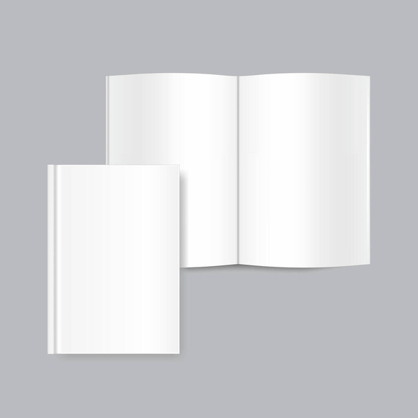 Vector mock up van wit blanco boek cover geïsoleerd op grijze achtergrond. Realistisch gesloten verticaal boek, tijdschrift of notebook sjabloon voor uw ontwerp. Aan de voorkant van het boek. - Vector, afbeelding
