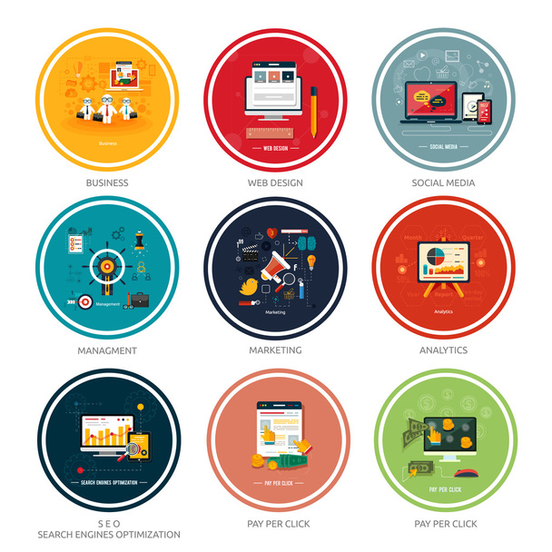 Icons for web design, seo, social media - Vektor, obrázek
