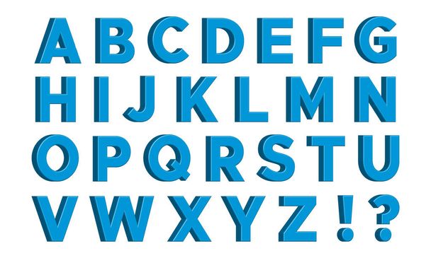 Niebieski 3D angielskie litery z wykrzyknikiem i znakiem przesłuchania, izolowane na białym tle. Ilustracja wektora - Wektor, obraz