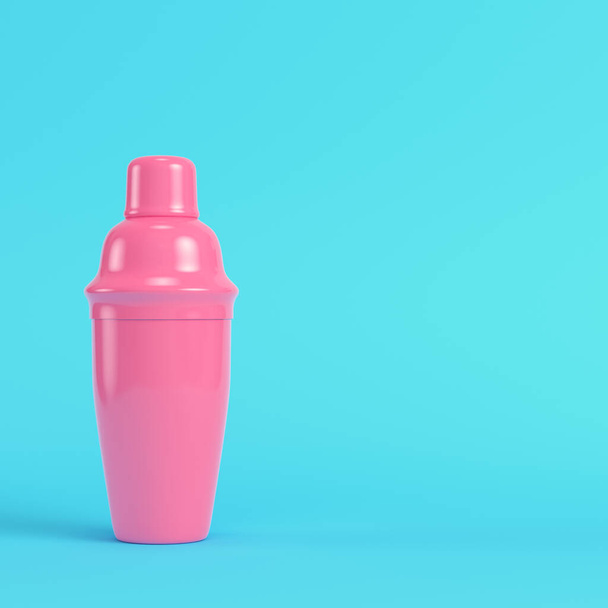 Pink cocktail shaker on bright blue background in pastel colors. Minimalism concept. 3d render - Фото, изображение