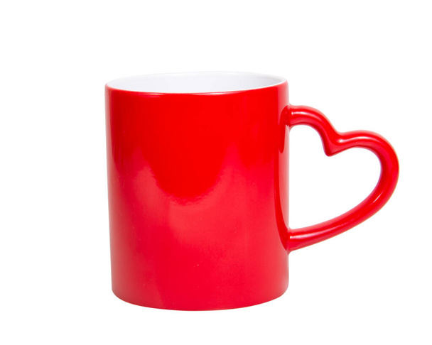 Červený jeden šálek keramické izolované na bílém pozadí - Fotografie, Obrázek