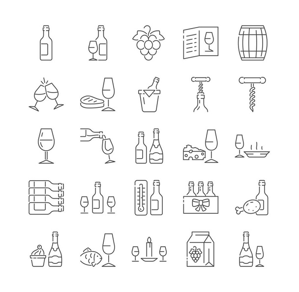 Wine and wine pairing line icons collection - Διάνυσμα, εικόνα