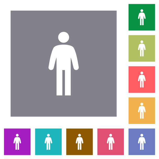 Homem de pé ícones planos em fundos quadrados de cor simples - Vetor, Imagem