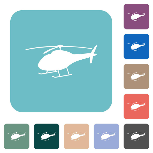 Ελικόπτερο σιλουέτα λευκό επίπεδη εικονίδια στο χρώμα στρογγυλεμένο τετράγωνο φόντο - Διάνυσμα, εικόνα