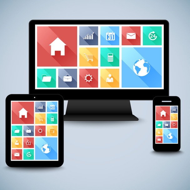 Moderna interfaccia utente piatta per computer, mobile, modello di tablet
 - Vettoriali, immagini