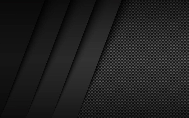 Black and grey modern material design with carbon fibre texture. Overlapped layers background. Vector abstract widescreen background - Διάνυσμα, εικόνα