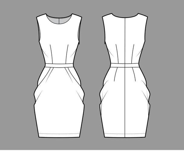 Сукня тюльпан технічна модна ілюстрація з без рукавів, встановленим тілом, довжиною коліна спідниці для олівців. Плоский одяг
 - Вектор, зображення