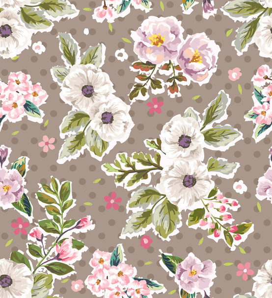 naadloze vintage romantische bloem vector patroon achtergrond - Vector, afbeelding