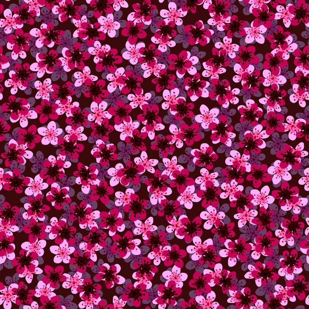 Padrão sem costura com florescimento sakura cereja japonesa para tecido, embalagem, papel de parede, decoração têxtil, design, convites, impressão, envoltório do presente, manufacturing.Pink e flores fúcsia no fundo celestial - Foto, Imagem