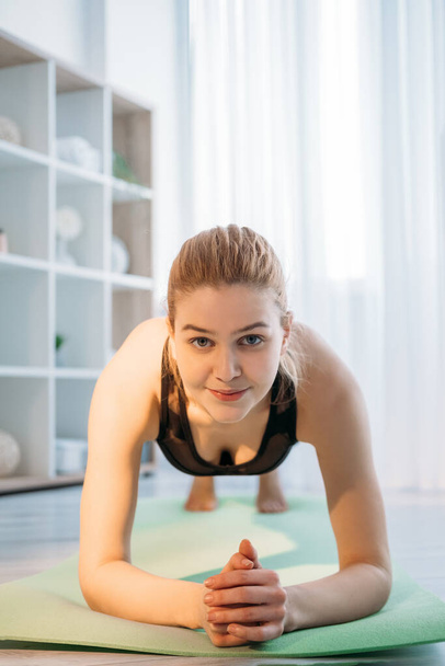 active people home fitness woman holding plank - Fotoğraf, Görsel