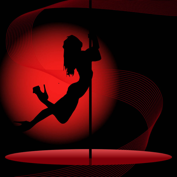 Schöne Silhouette junger Frauen, die einen Striptease.Sexy Pole Dance tanzen - Vektor, Bild