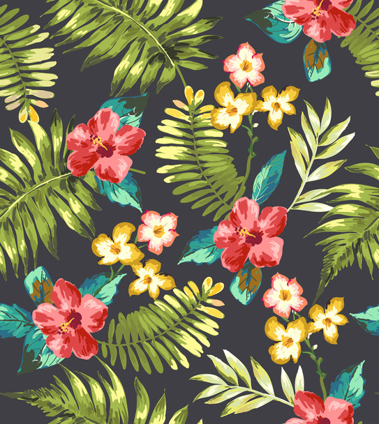 Seamless hand draw tropical flower blossom vector pattern - Vector, Image