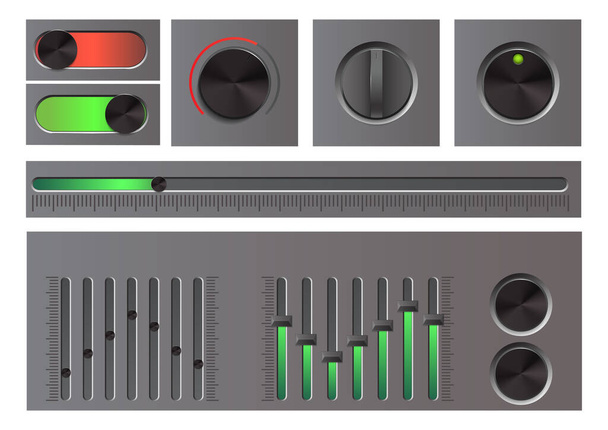 Σύνολο λεπτομερούς κουμπιού Ιστού, κουμπί, ρυθμιστές ui, και ισοσταθμιστή - Διάνυσμα, εικόνα