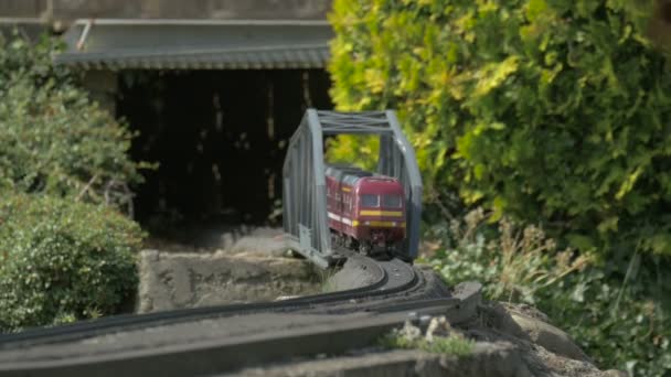 A miniature passenger train crossing a bridge - Footage, Video