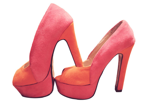 Высокие бархатные оранжевые и розовые каблуки
 - Фото, изображение