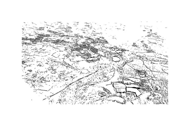 Drukuj Widok budynku z zabytkiem Cartago jest miasto w Kostaryce. Ręcznie rysowany szkic ilustracji w wektorze. - Wektor, obraz