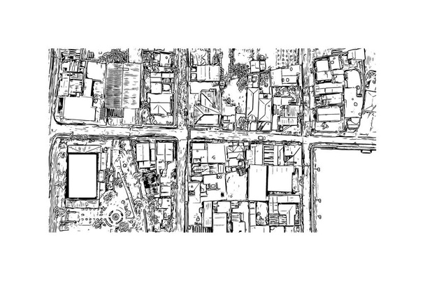 Print Вид на здание с достопримечательностью Картаго - это город в Коста-Рике. Ручной рисунок в векторе. - Вектор,изображение