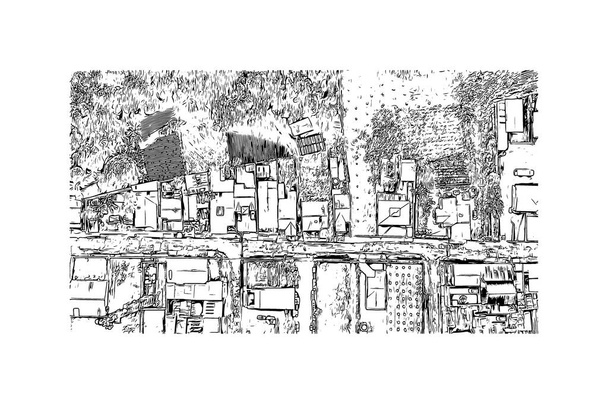 Vytisknout Pohled na budovu s orientačním bodem Cartago je město v Kostarice. Ručně kreslená kresba ilustrace ve vektoru. - Vektor, obrázek