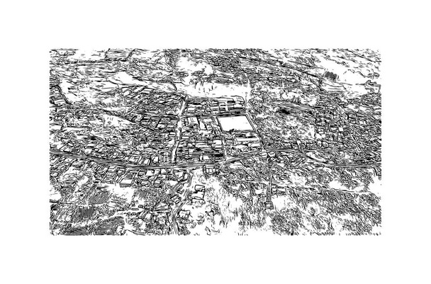 Прінт-білдінг з орієнтиром Картаго - місто в Коста-Риці. Намальована вручну ілюстрація у векторі. - Вектор, зображення