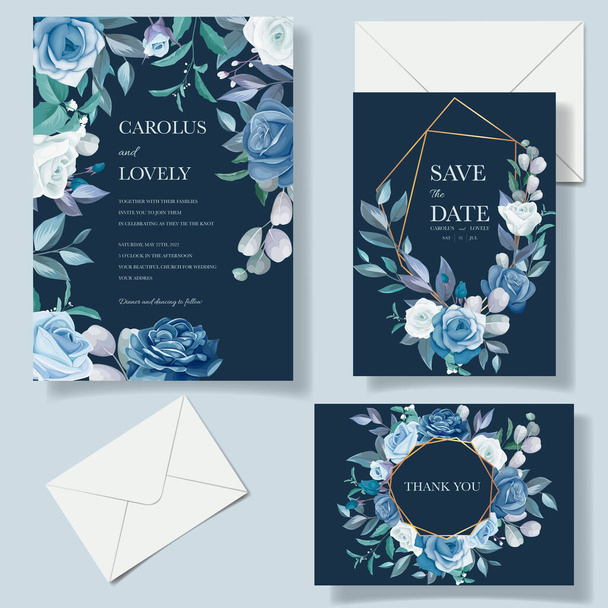Gyönyörű virág levelek esküvői meghívó kártya - Vektor, kép