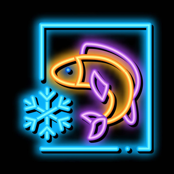 gefrorener Fisch Neon Glühen Symbol Illustration - Vektor, Bild
