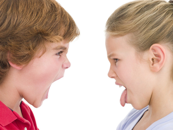 Brother shouting at sister sticking her tongue out - Photo, Image