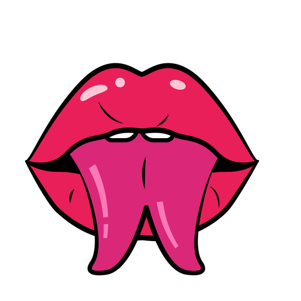 Boca atractiva roja abierta con lengua partida. - Vector, imagen