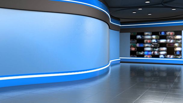News TV Studio Set, Virtual Green Screen Background_3d illustration  - Fotografie, Obrázek