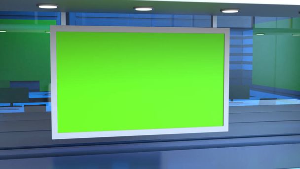 Noticias TV Studio Set, Virtual pantalla verde fondo _ 3d ilustración  - Foto, imagen