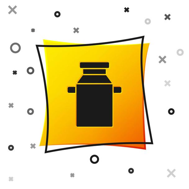 Zwarte kan container voor melk pictogram geïsoleerd op witte achtergrond. Gele vierkante knop. Vector - Vector, afbeelding