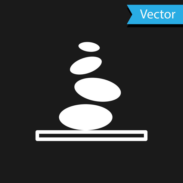 White Stack heiße Steine Symbol isoliert auf schwarzem Hintergrund. Spa Salon Zubehör. Vektor - Vektor, Bild