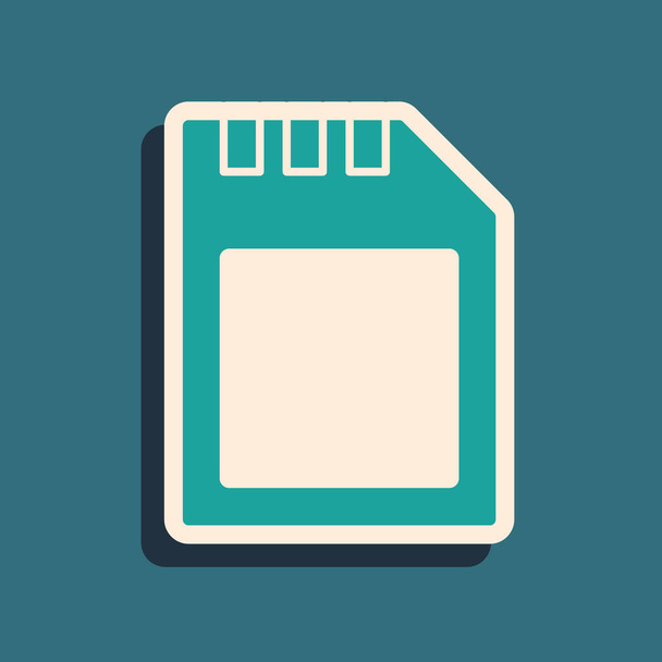 Green SD card icon isolated on green background. Memory card. Adapter icon. Long shadow style. Vector - Vector, Image