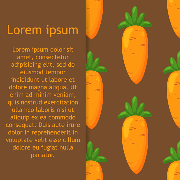 Cartoon carrots, seamless pattern. Easter theme background. Flat design. Vegetable, healthy vegan food wallpaper. Vector illustration - Vector, afbeelding