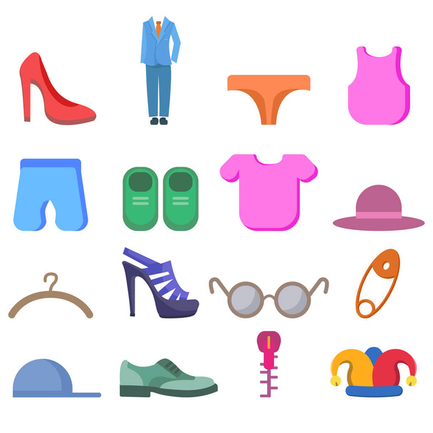 clothing vector clip art set with dress, shoes, fashion elements, woman heel - Vector, Image