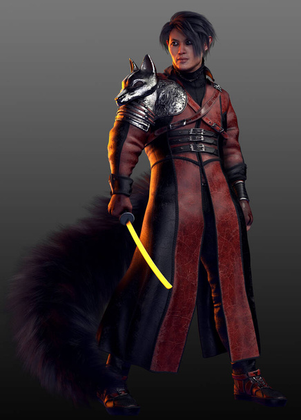 Old Fox Mage or Asian Male Kitsune or Gumiho Spellcaster - Photo, Image