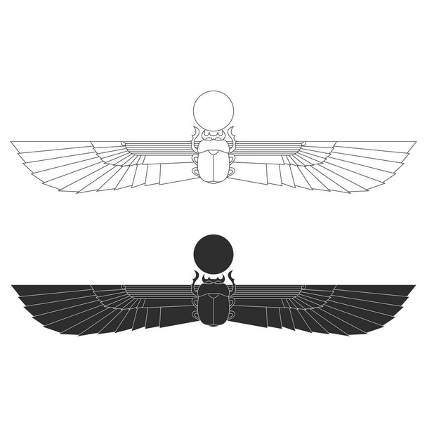 vector icono monocromo conjunto con el símbolo egipcio antiguo Sol alado para su proyecto - Vector, Imagen
