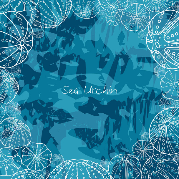 Línea de garabato de erizo de mar bajo el mar con vector corona de burbujas para la decoración de la vida marina y el concepto de vacaciones de verano. - Vector, Imagen