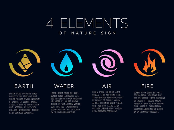 4 elem a természet ikon jel. Víz, Tűz, Föld, levegő. vektor kialakítása - Vektor, kép