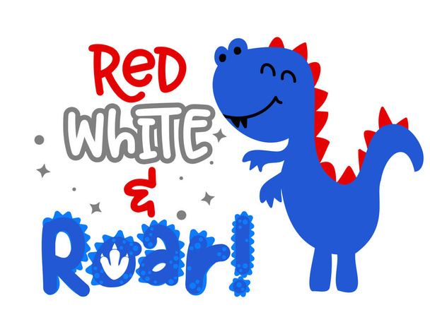 Red white and roar or rawr with USA colors dino - Happy Independence Day July 4th design illustration. Good for advertising, poster, announcement, invitation, party, greeting card, banner, gift, print - Vettoriali, immagini