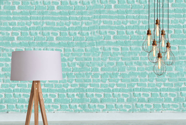 green stone brick wall modern interior decoration empty room and modern lamp - Foto, afbeelding
