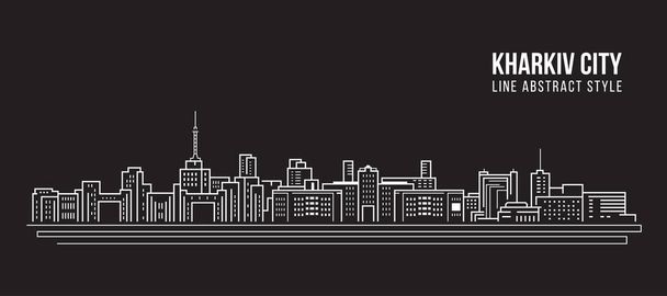 Cityscape Building Line art Vector Illustration design - Kharkiv city - Vector, Image