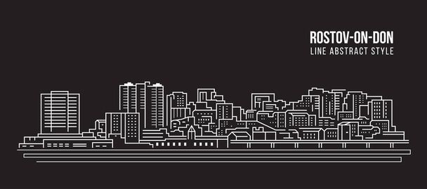 Cityscape Building Line art Vector Illustration design - Rostov-on-Don city - Vector, Image