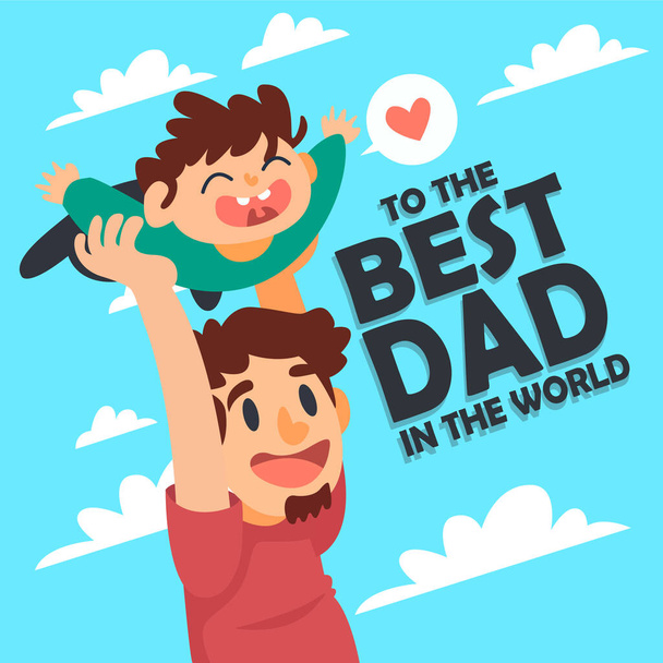 幸せな父の日のテンプレートのデザイン。父親と子供が抱き合って遊ぶベクトル図です。父の日の挨拶ベクトルイラスト. - ベクター画像