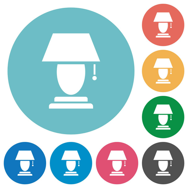 Lámpara de mesa iconos blancos planos sobre fondos redondos de color - Vector, imagen
