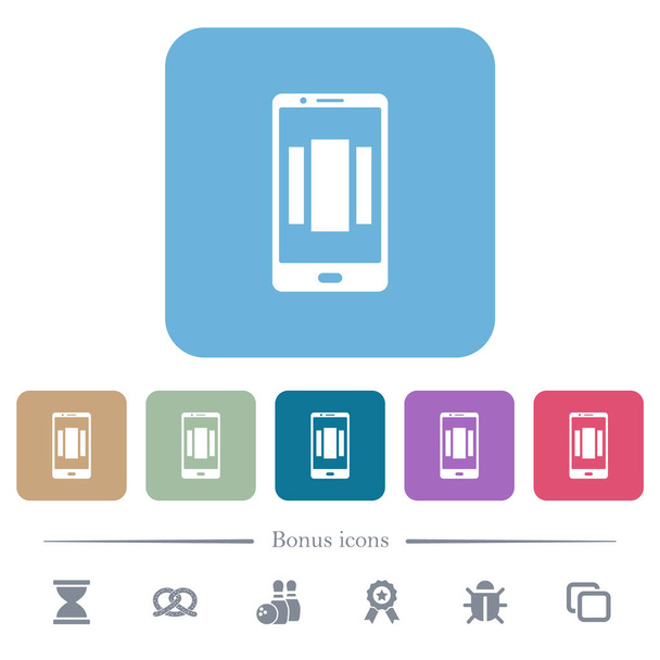 Beállítása mobil hazai fehér lapos ikonok színes lekerekített négyzet hátterű. 6 bónusz ikonok tartalmazza - Vektor, kép