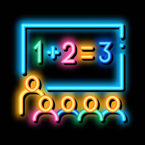 Anaokulu çocuk eğitimi matematik neon ışıklı ikon resimleme - Vektör, Görsel