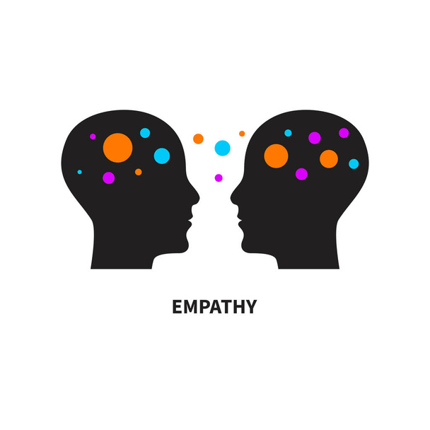 Logo empatii, inteligencja emocjonalna. Dwa profile i relacje między nimi. Ikona terapii, psychoterapii, psychoanalizy - Wektor, obraz