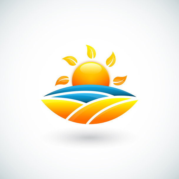 Εικονογράφηση του ήλιου, της θάλασσας και της παραλίας - Διάνυσμα, εικόνα