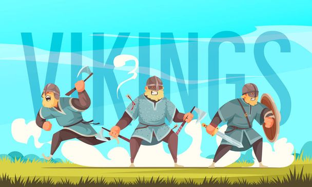 Vikings Cartoon Title - Vector, Imagen